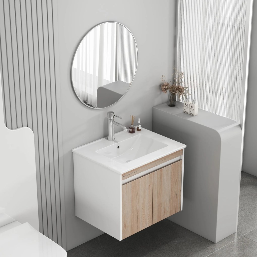 Závesná skrinka pod umývadlo Houseland Morvia 60 cm biela/dub