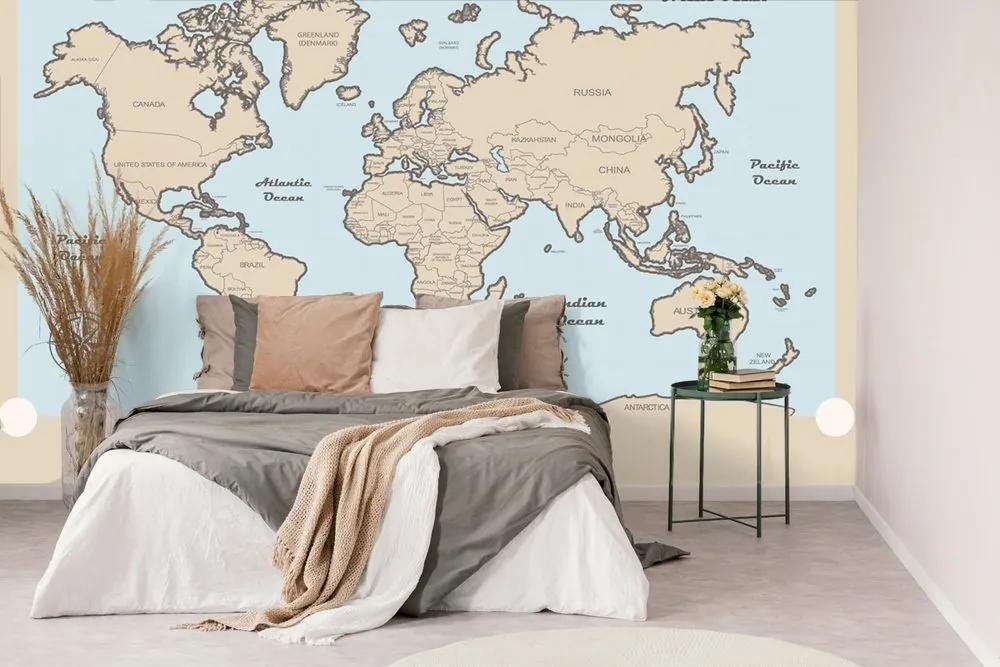 Samolepiaca tapeta mapa sveta s béžovým okrajom - 300x200