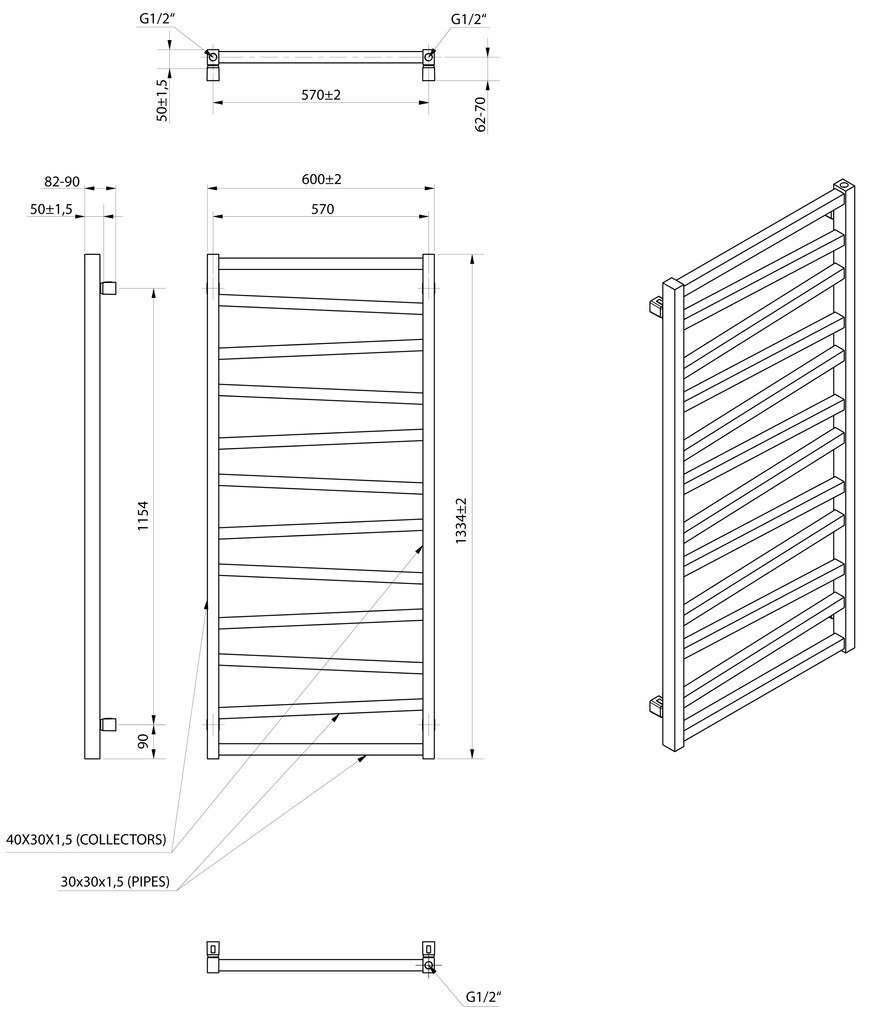 Sapho Sapho, ZIG vykurovacie teleso 600x1334 mm, čierna mat, ZG613B