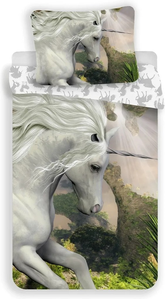 Jerry Fabrics Bavlnené obliečky Unicorn white, 140 x 200 cm, 70 x 90 cm