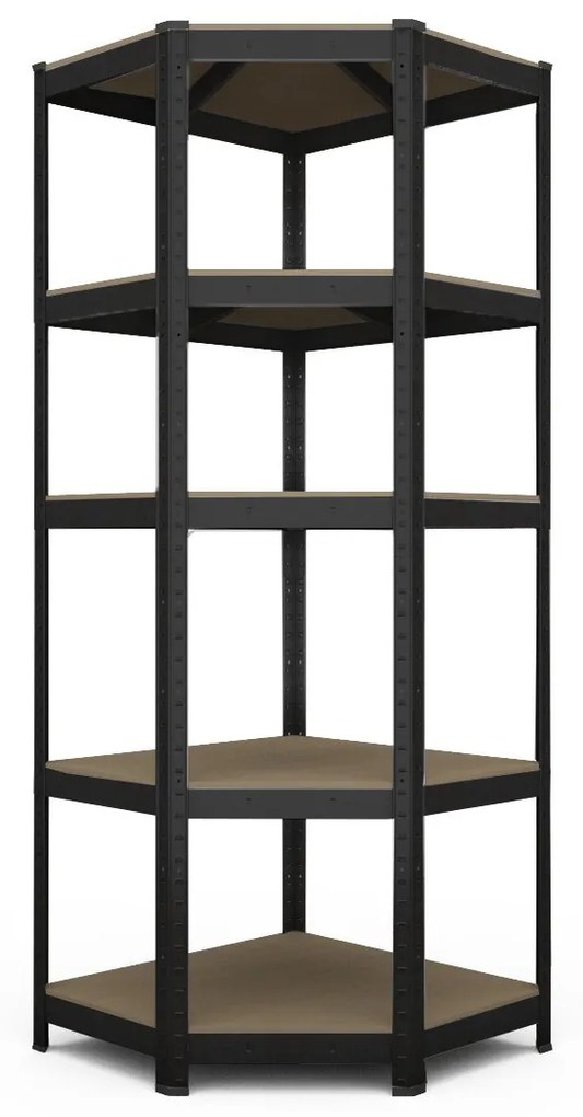 Fistar Rohový regál 1800x700x400x425 mm lakovaný 5-policový, nosnosť 750 kg - ČIERNY