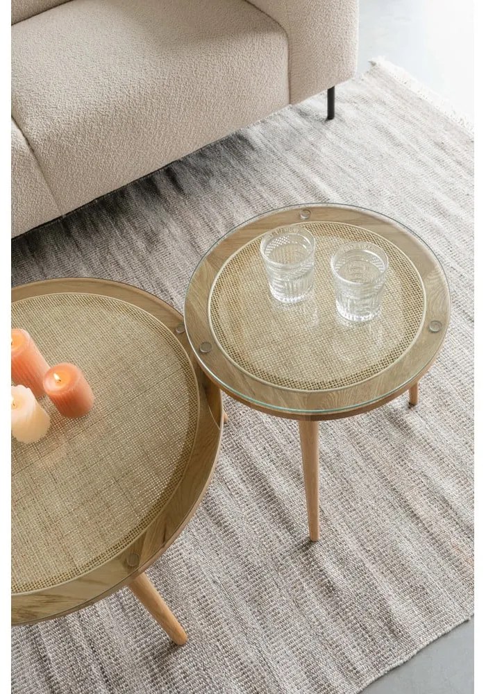 Sklenený okrúhly konferenčný stolík v prírodnej farbe ø 70 cm Haru – White Label