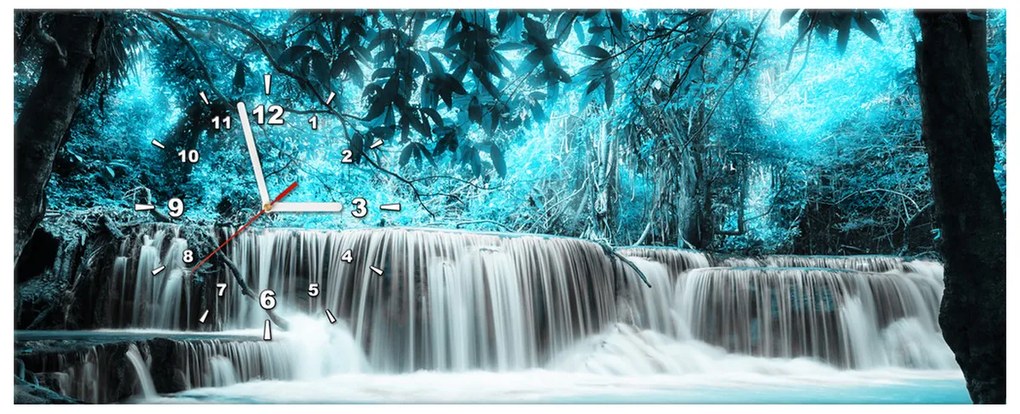 Gario Obraz s hodinami Vodopád v modrej džungli Rozmery: 60 x 40 cm