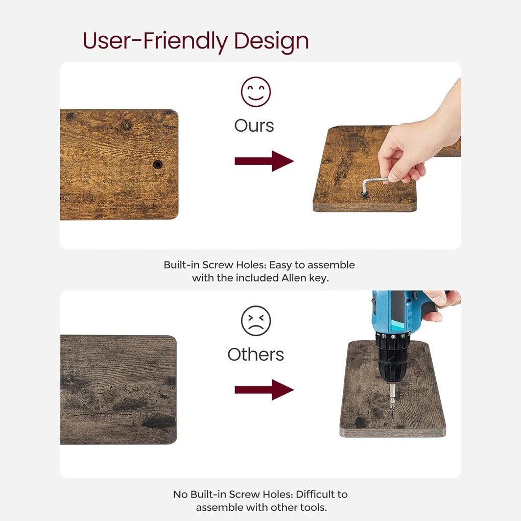 Plávajúce poličky, sada 2 ks, rohové poličky, rustikálna hnedá a čierna farba