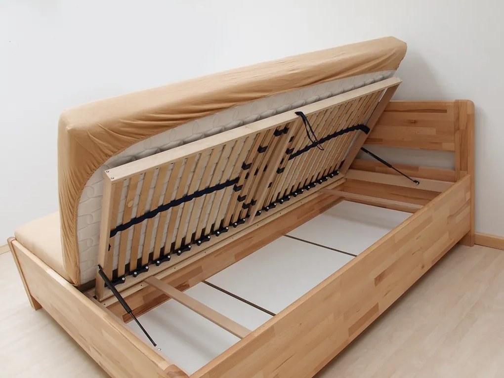 BMB SOFI PLUS - masívna dubová posteľ  s úložným priestorom 120 x 200 cm, dub masív