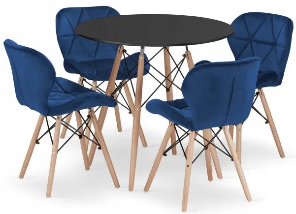 Jedálenský stôl TODI čierny 80 cm so štyrmi stoličkami LAGO zamatové granátové
