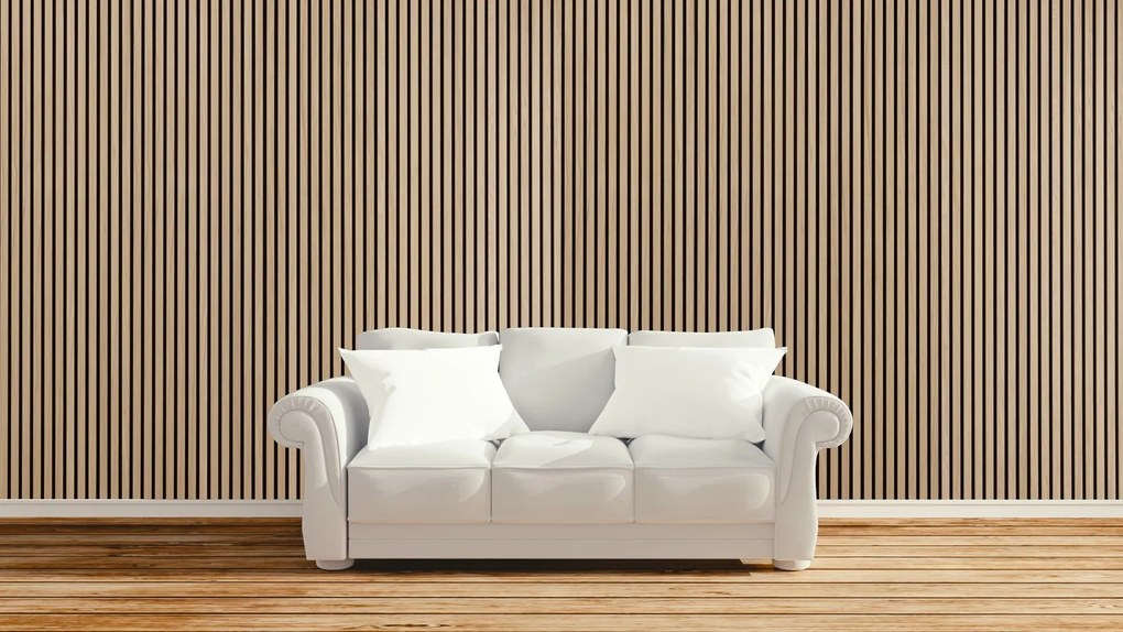 Drevený akustický panel, 2400 x 600 mm, čierny podklad, breza