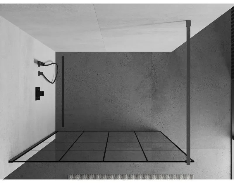Mexen Kioto, sprchová zástena Walk-In 150 x 200 cm, 8mm číre sklo čierny vzor, grafitový profil, 800-150-101-66-77