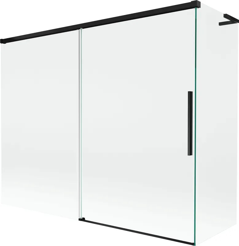 Mexen Rox, L posuvná 2-krídlová vaňová zástena 190 + 90 x 150 cm, 8mm číre sklo, čierny matný profil, 8C9L-190-090-70-00