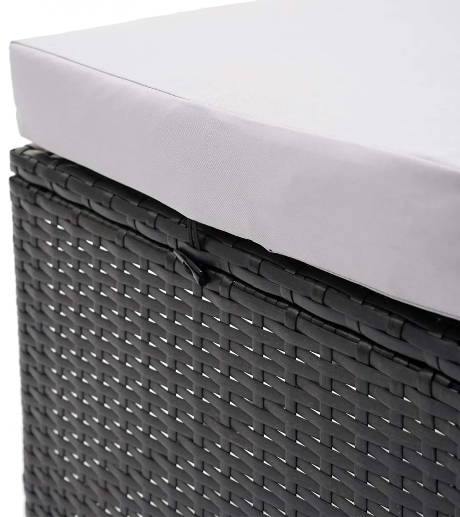 Záhradná lavica HWC-G16, polyratan - čierna, vankúš svetlosivá