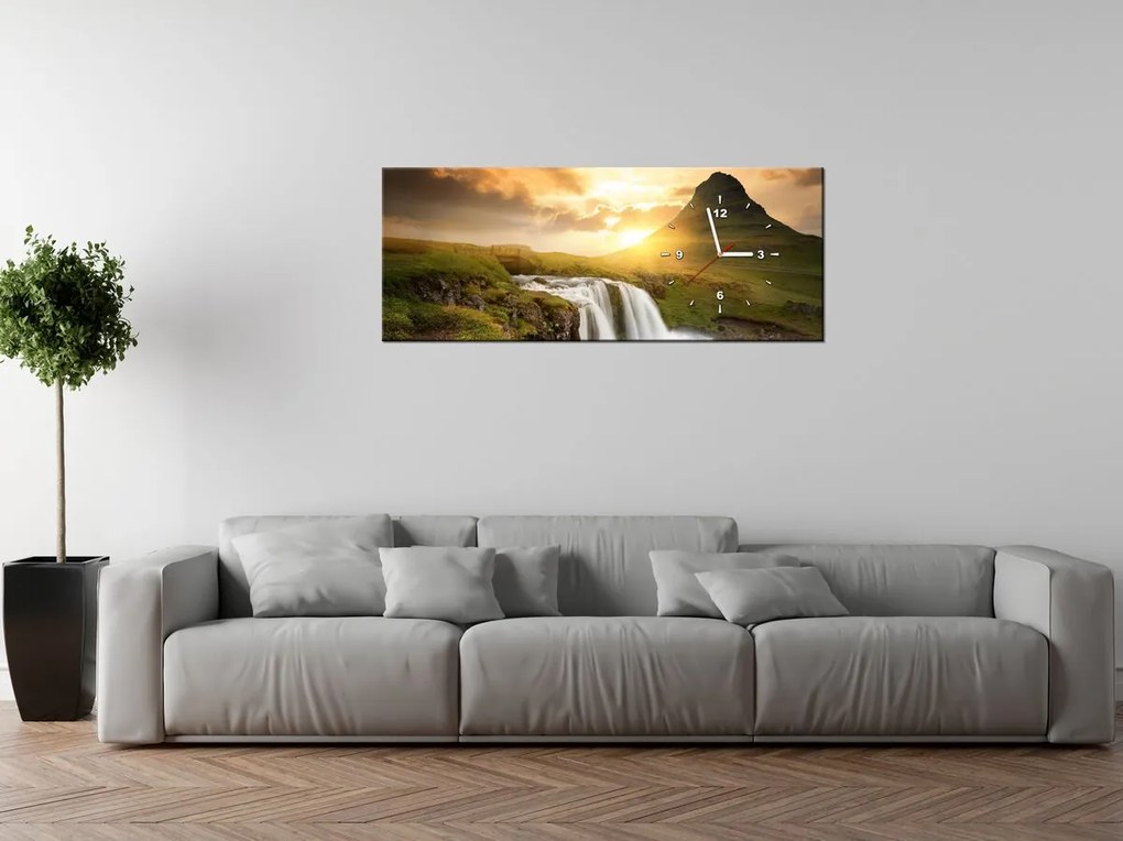 Gario Obraz s hodinami Islandská krajina Rozmery: 30 x 30 cm