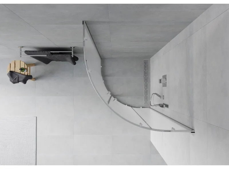 Mexen Rio, štvrťkruhový sprchovací kút s posuvnými dverami 80(dvere) x 80(dvere) x 190 cm, 6mm sklo námraza, chrómový profil, 863-080-080-01-30