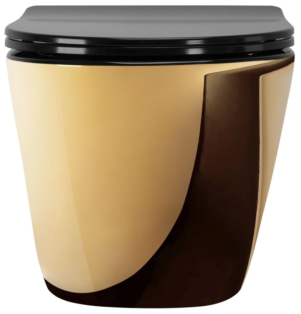 Rea Carlo Mini, závesná WC misa s rimless splachovaním, zlatá-čierna lesklá, REA-C8990