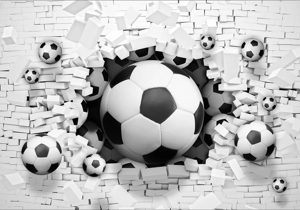 Fototapeta - 3D futbaly v brickwall (152,5x104 cm)