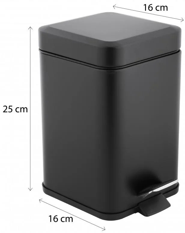 Erga Muti, štvorcový odpadkový kôš 3l na postavenie, Soft-Close zatváranie, čierna matná, ERG-YKA-CH.MUTI-SC-BLK
