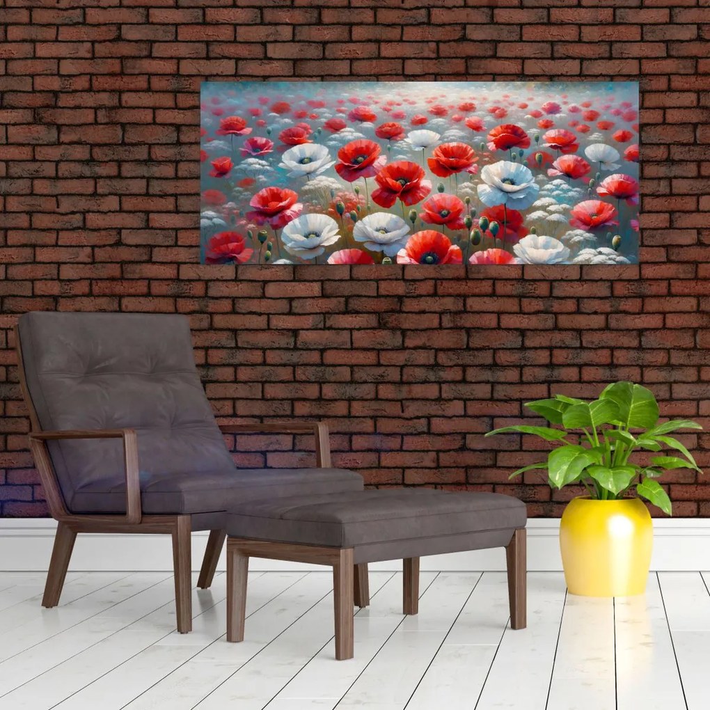 Obraz - Pole vlčích makov (120x50 cm)