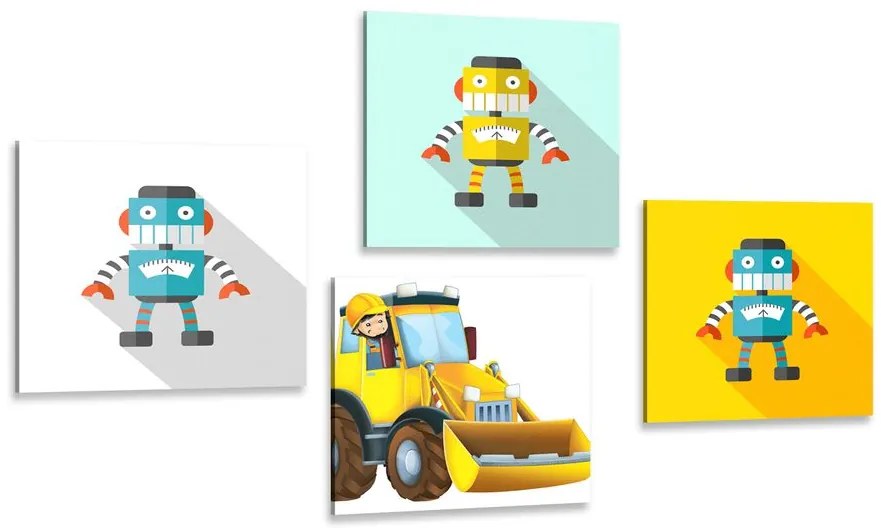 Set obrazov roboti so žltým autom Varianta: 4x 60x60