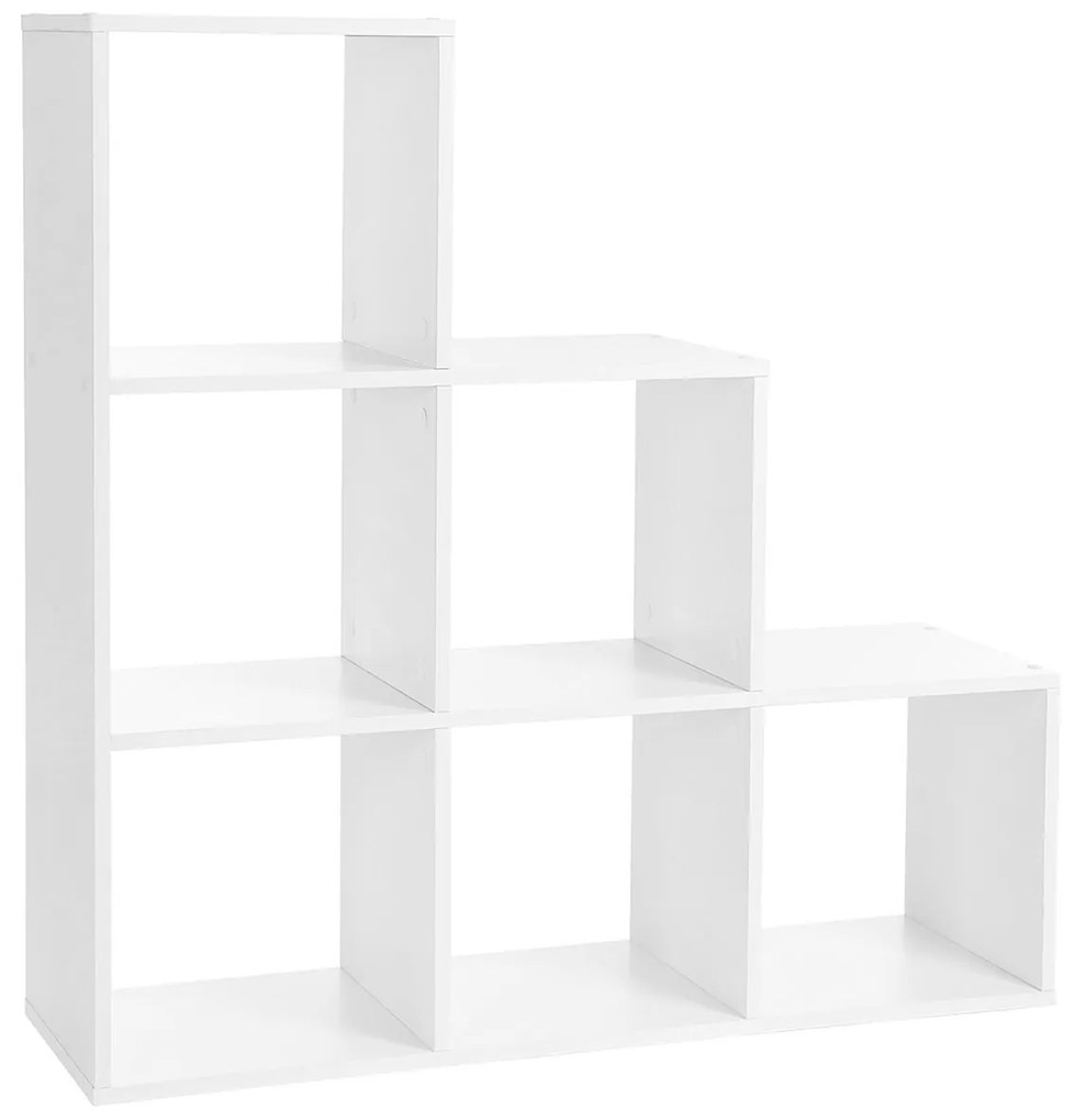 Regál do obývačky, 6 priehradiek, 97,5x97,5x29cm, biely