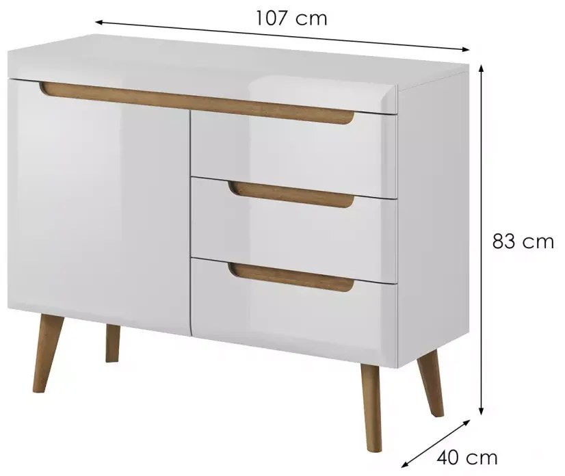 Komoda Nordi 107 cm so zásuvkami biela/dub Riviéra