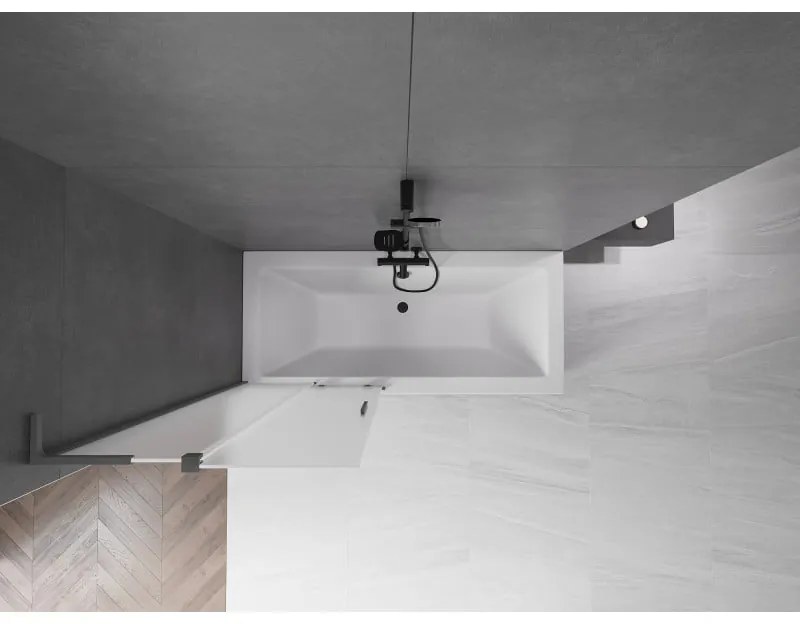 Mexen Velar L, 2-krídlová posuvná vaňová zástena 80 x 150 cm, 8mm sklo námraza, grafitová, 896-080-003-31-95