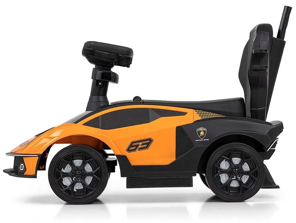 Detské odrážadlo so zvukom a vodiacou tyčou Milly Mally LAMBORGHINI ESSENZA SC V12 oranžové
