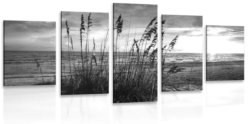 5-dielny obraz západ slnka na pláži v čiernobielom prevedení Varianta: 100x50