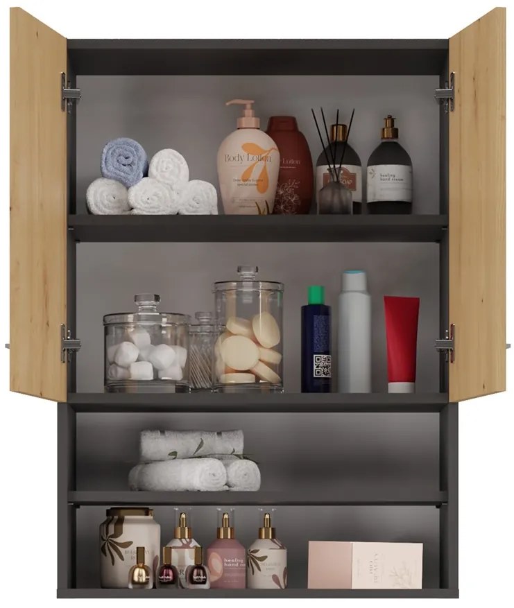 Dubová kúpeľňová skrinka s poličkami POLA  Dub artisan/antracit