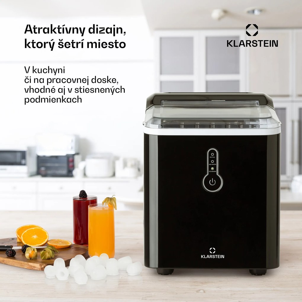 Klarstein Chillout, výrobník ľadu, oblé kúsky ľadu, 12 kg/24 h, nádrž 1,5 l, 1,5 l, čierny
