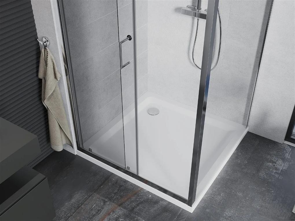Mexen APIA, sprchový kút s posuvnými dverami 90 (dvere) x 90 (stena) cm, 5mm číre sklo, chrómový profil + slim sprchová vanička 5cm, 840-090-090-01-00-4010