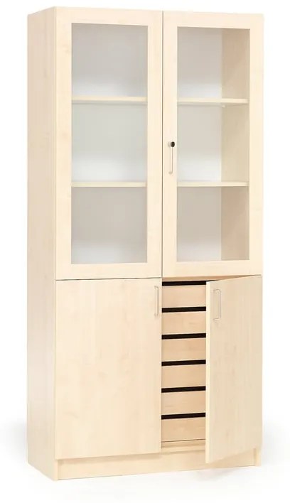 Skriňa THEO, so zásuvkami a presklenými dverami, 1000x470x2100 mm, breza