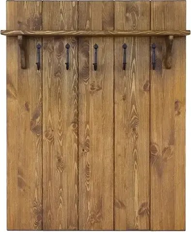Rustikálny drevený vešiak na stenu s poličkou a háčikmi 100x20x128 cm