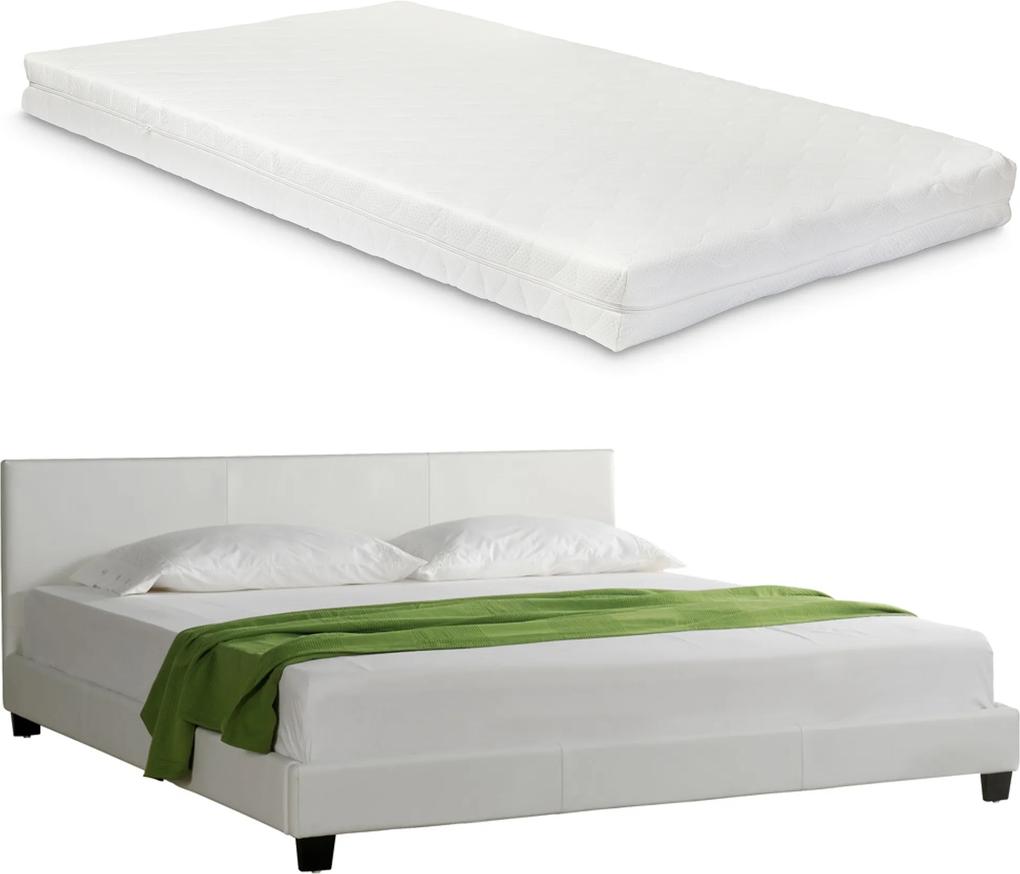 Corium® Moderná manželská posteľ - Barcelona - s matracom - biela - 180 x 200 cm