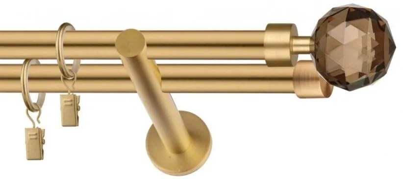 Dekorstudio Garniža dvojradová CRYSTAL zlatá 19mm Dĺžka: 320cm, Typ uchytenia: Držiak dvojitý modern, Typ príslušenstva: Krúžky tiché so štipcami