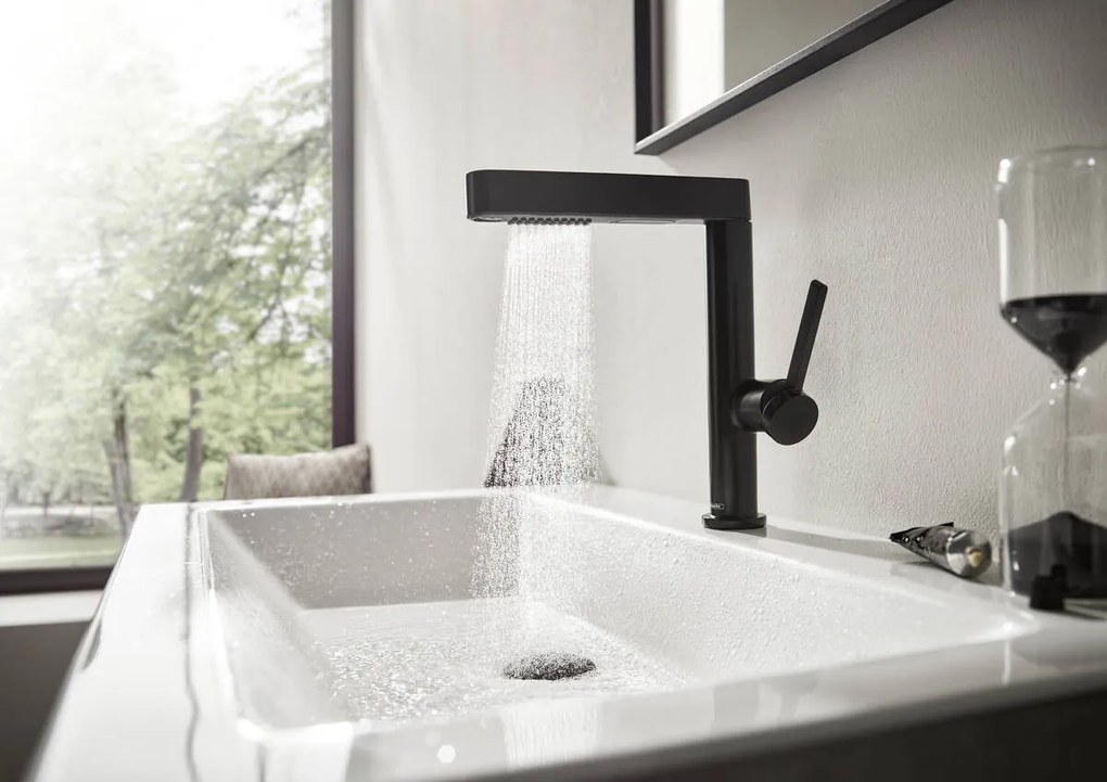 Hansgrohe Finoris, umývadlová batéria 230, s výpustom Push-Open a výsuvnou spŕškou, EcoSmart, čierna matná, HAN-76063670
