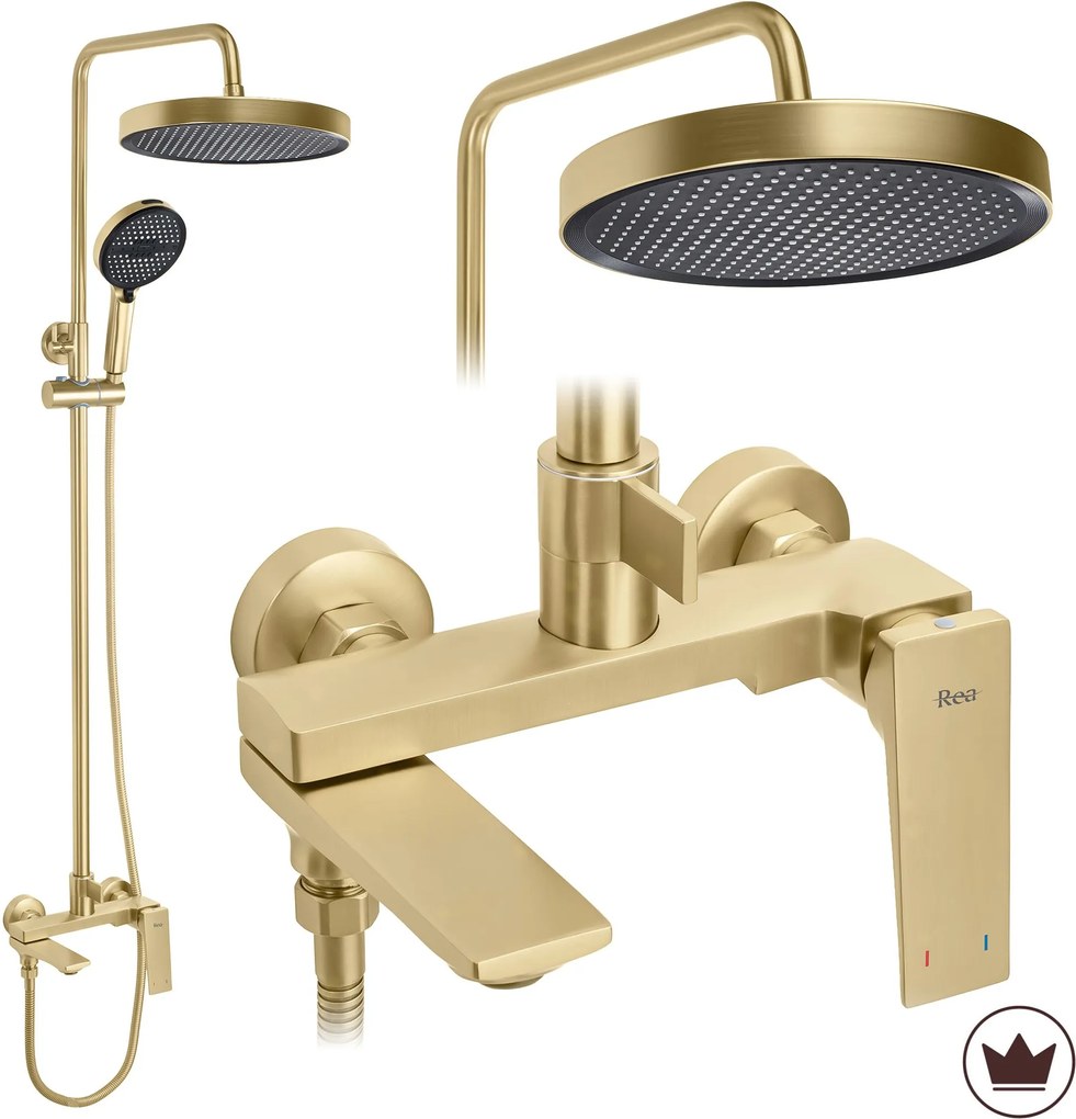 Rea Prime, sprchový set s vaňovým výtokom, zlatá matná, REA-P7624