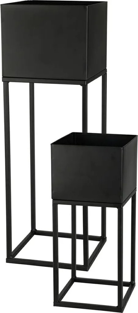 KOVOVÝ KVETINÁČ SO STOJANOM PLAIN SADA 2KS 58X19 CM+37X16 CM ČIERNA