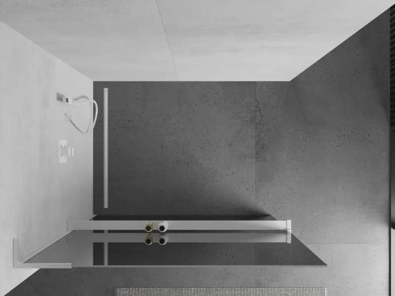 Mexen Kioto+ L, sprchová zástena Walk-In s poličkou a vešiakom 100 x 200 cm, 8mm sklo vzor zrkadlo, biely profil, 800-100-123-20-50
