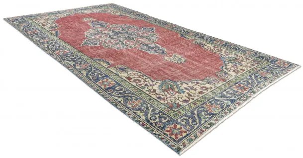 Ručne tkaný vlnený koberec Vintage 10525 ornament / kvety, červený / modrý