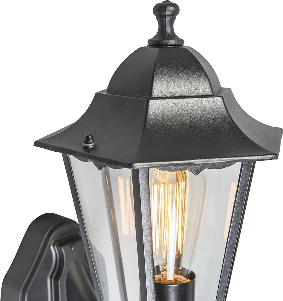 Vonkajšia nástenná lampa čierna s pohybovým senzorom IP44 - New Orleans up