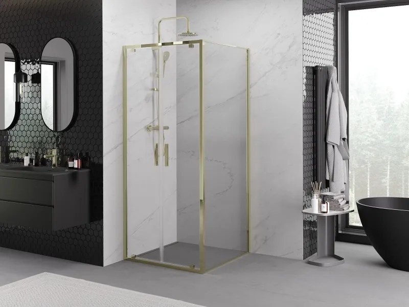 Mexen Exo, výklopná sprchová kabína, dvere 110 cm + bočná stena 110 cm, transparentné sklo, zlatá, 8182-110-110-50-00