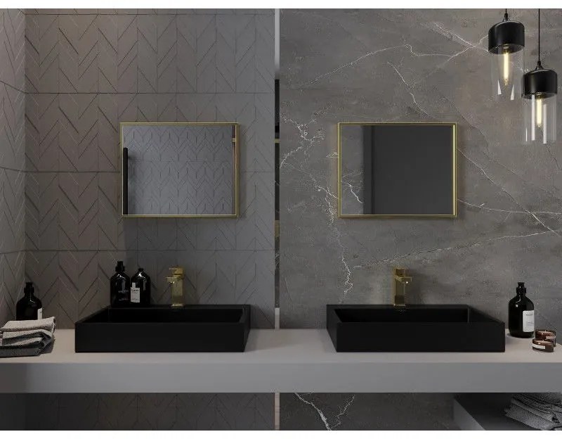 Mexen Loft, obdĺžnikové kúpeľňové zrkadlo 50 x 40 cm, farba rámu zlatá lesklá, 9852-050-040-000-50