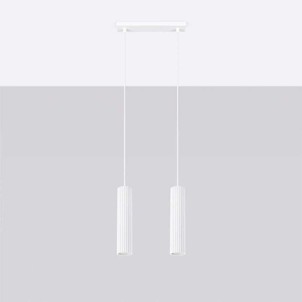 Závesné svietidlo Karbon, 2x biele kovové tienidlo