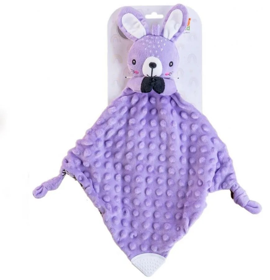 Usínačik babyted Zajačik, hryzátko, hrkálka plyš 25 x 25 cm, fialová