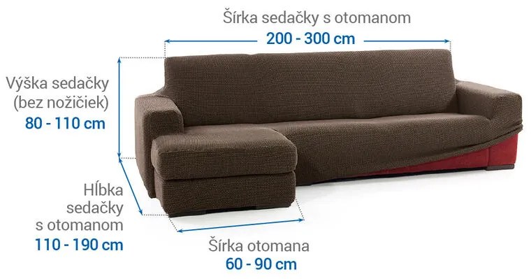 Super strečové poťahy NIAGARA tabaková sedačka s otomanom vľavo (š. 200 - 300 cm)