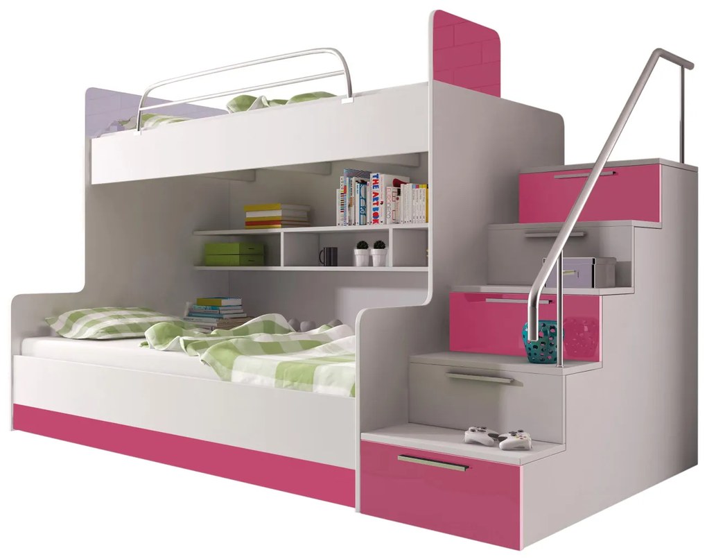 Poschodová posteľ Paradise II, Farby: biela / biely lesk, Strana: ľavá