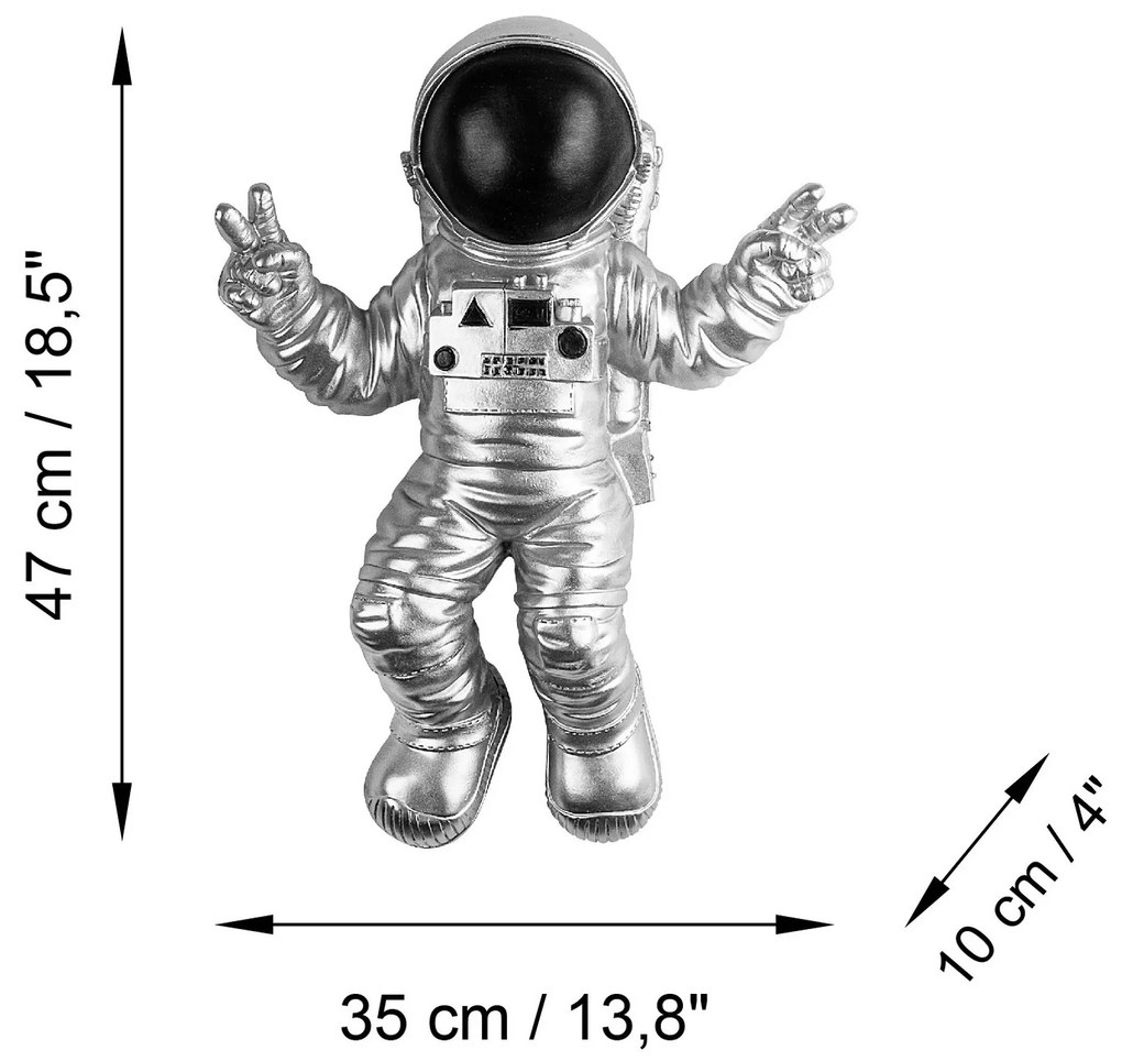 Nástenná dekorácia Astronaut strieborná/čierna