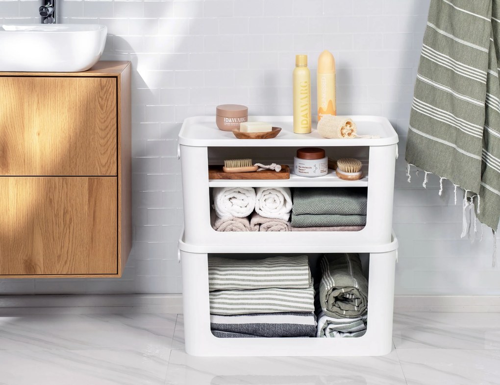 SMARTSTORE Úložný box s otvorenou prednou hranou, MODULE, s vekom, biely - 59,5 × 39,5 × 30 cm