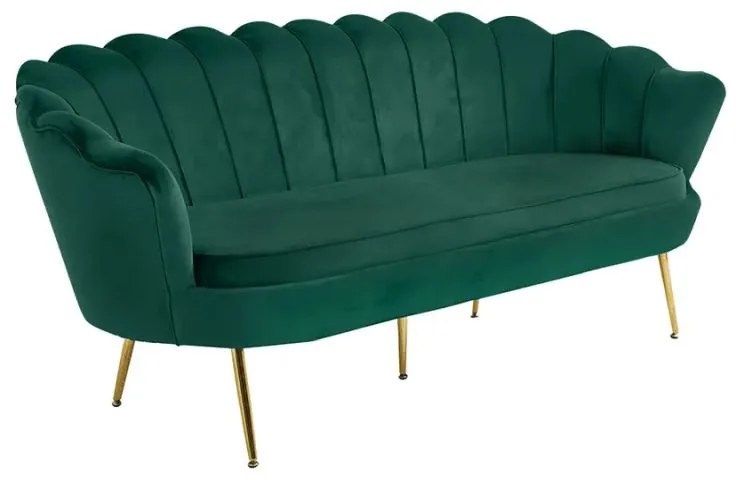 Kondela Luxusná pohovka, 3-sed, smaragdová Velvet látka/chróm zlatý, štýl Art-deco, NOBLIN