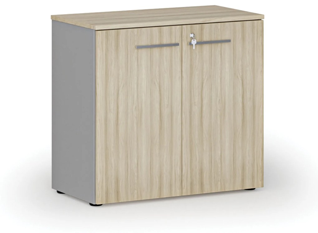 Kancelárska skriňa s dverami PRIMO GRAY, 740 x 800 x 420 mm, sivá/dub prírodný