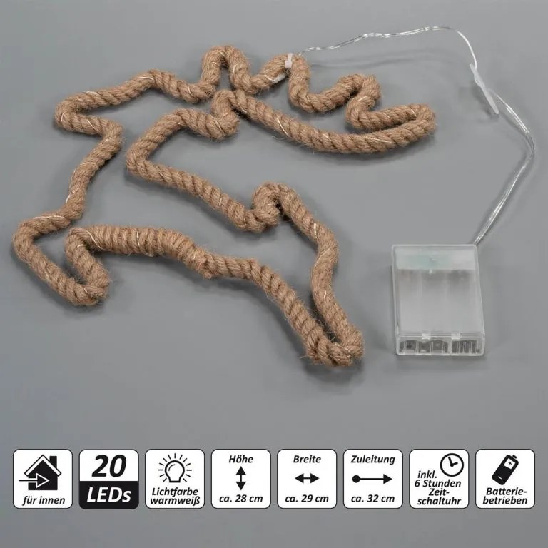 Vianočné dekorácie, sob, 28x29 cm, 20 LED, teplá biela, 2 ks